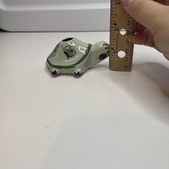 Vintage Green TONALA Pottery Turtle Artist Signed Incense Burner - Picture 9 of 9